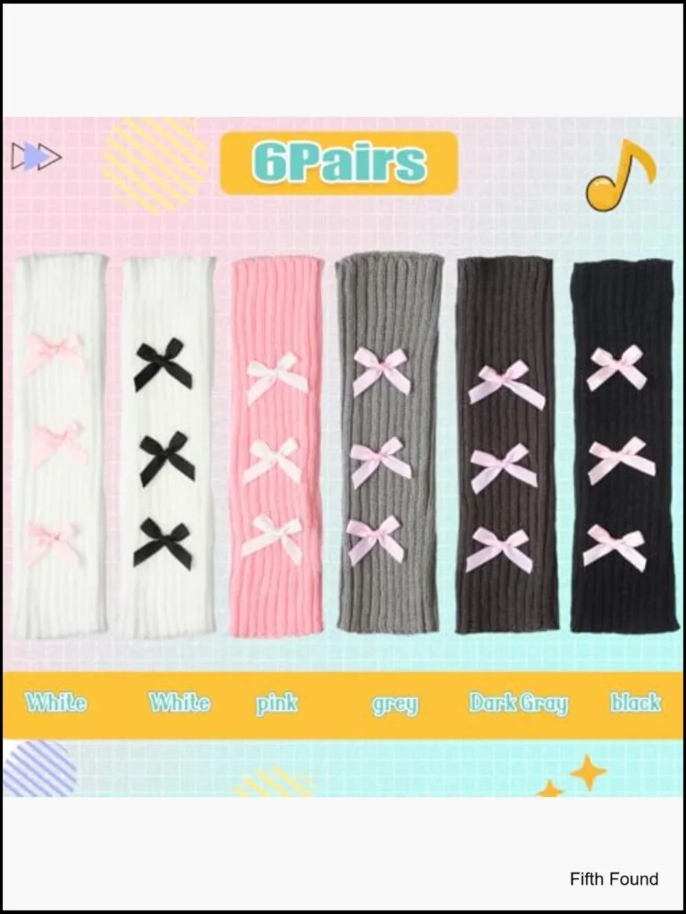 6 Pairs Arm Warmers Kawaii Sleeves Y2k Harajuku Lolita Style Fingerless Gloves